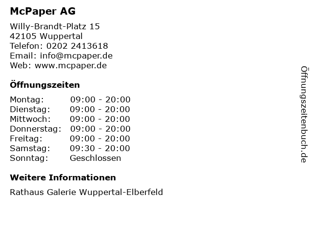McPaper AG in Wuppertal: Adresse und Öffnungszeiten
