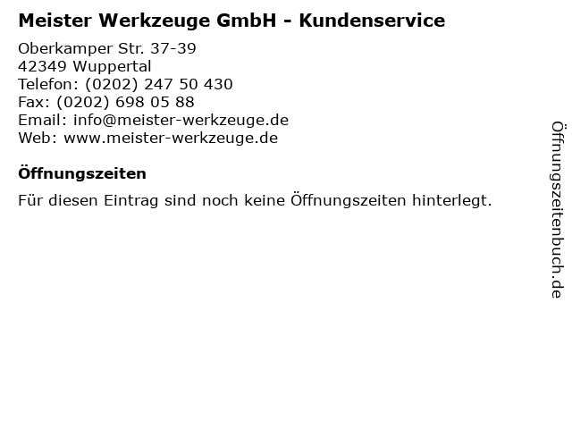 Meister Werkzeuge GmbH - Kundenservice in Wuppertal: Adresse und Öffnungszeiten