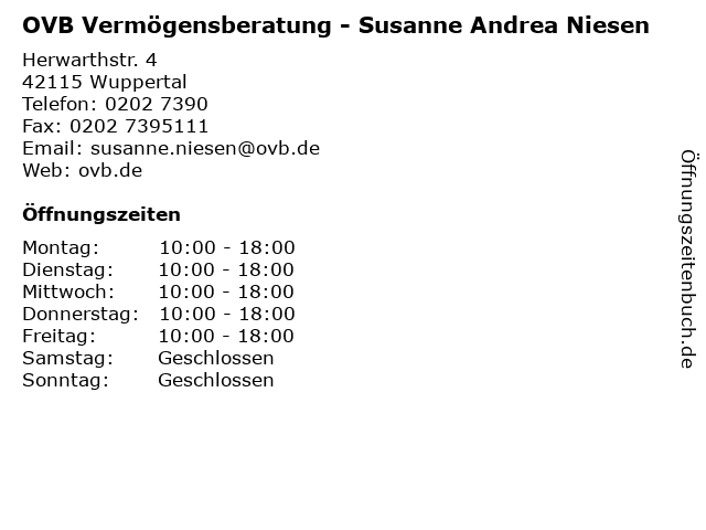 OVB Vermögensberatung - Susanne Andrea Niesen in Wuppertal: Adresse und Öffnungszeiten