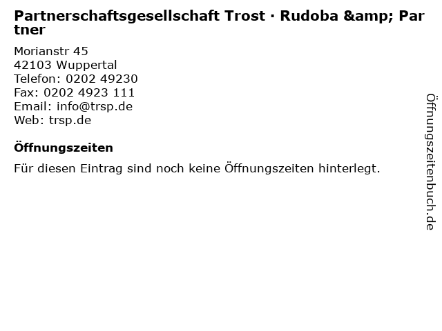 Partnerschaftsgesellschaft Trost · Rudoba & Partner in Wuppertal: Adresse und Öffnungszeiten