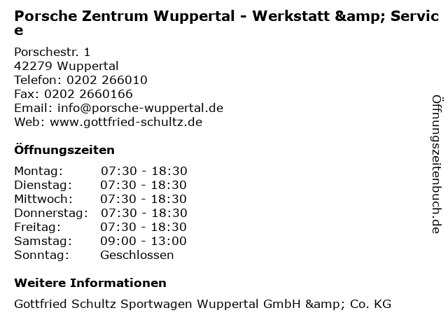 Porsche Zentrum Wuppertal - Werkstatt & Service in Wuppertal: Adresse und Öffnungszeiten