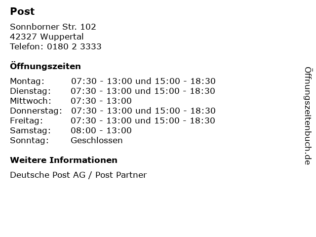 Post in Wuppertal: Adresse und Öffnungszeiten