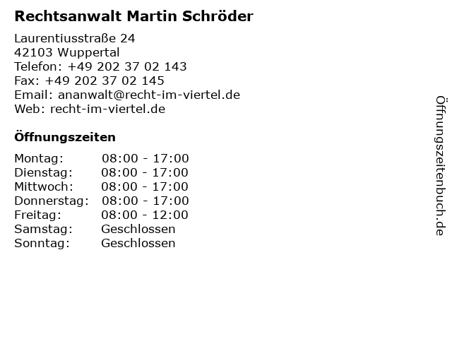 Rechtsanwalt Martin Schröder in Wuppertal: Adresse und Öffnungszeiten