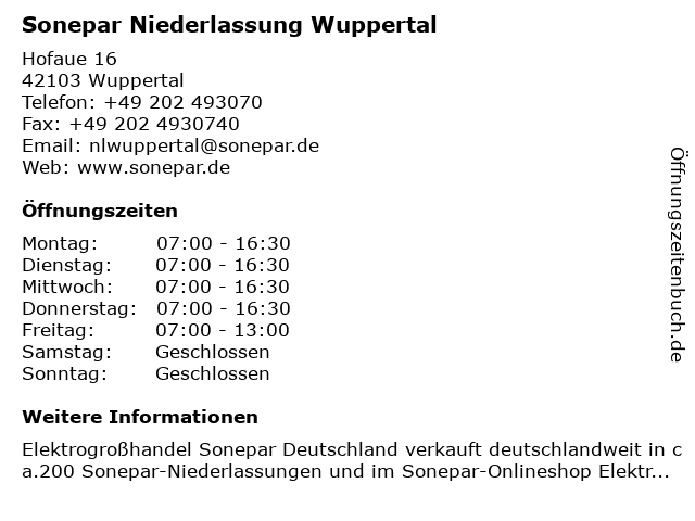 Sonepar Niederlassung Wuppertal in Wuppertal: Adresse und Öffnungszeiten