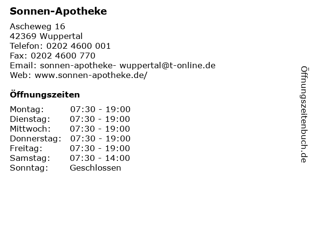 Sonnen-Apotheke in Wuppertal: Adresse und Öffnungszeiten