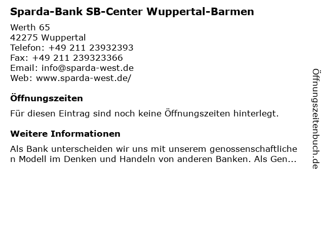 ᐅ Offnungszeiten Sparda Bank Filiale Wuppertal Barmen Werth