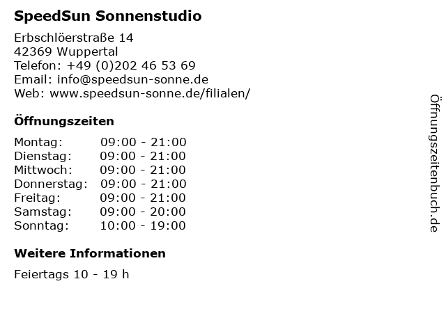 SpeedSun Sonnenstudio in Wuppertal: Adresse und Öffnungszeiten