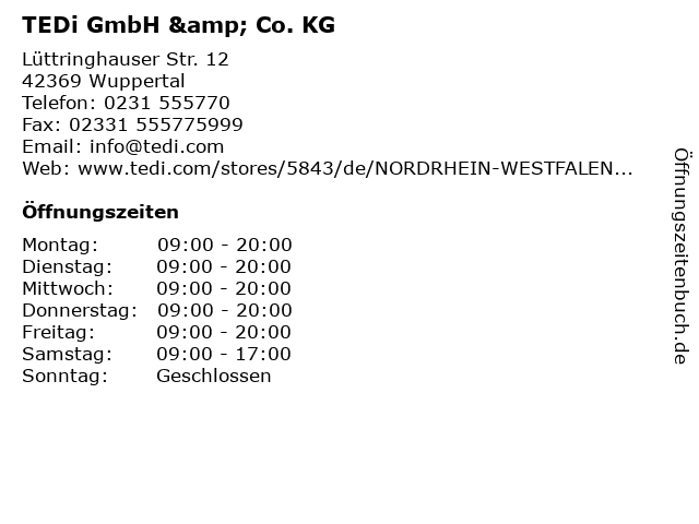 TEDi GmbH & Co. KG in Wuppertal: Adresse und Öffnungszeiten