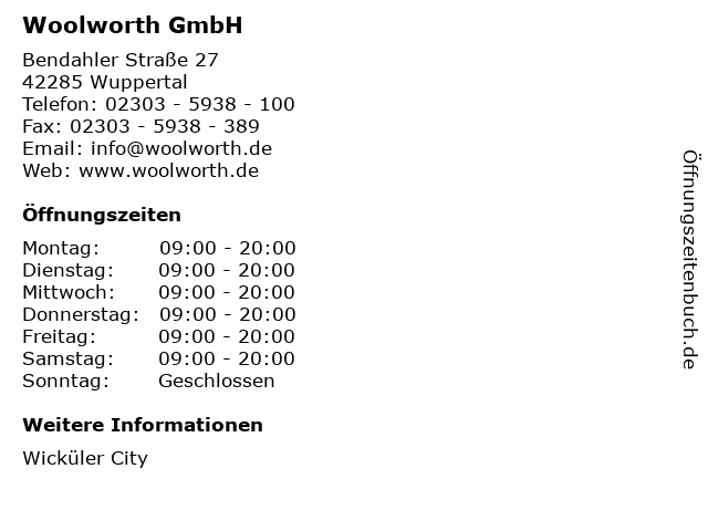 Woolworth GmbH in Wuppertal: Adresse und Öffnungszeiten