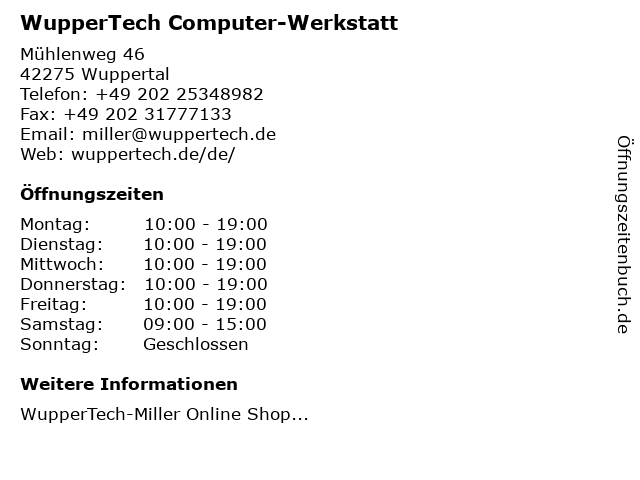 WupperTech Computer-Werkstatt in Wuppertal: Adresse und Öffnungszeiten