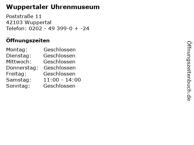 Wuppertaler Uhrenmuseum in Wuppertal: Adresse und Öffnungszeiten