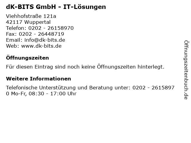 dK-BITS GmbH - IT-Lösungen in Wuppertal: Adresse und Öffnungszeiten
