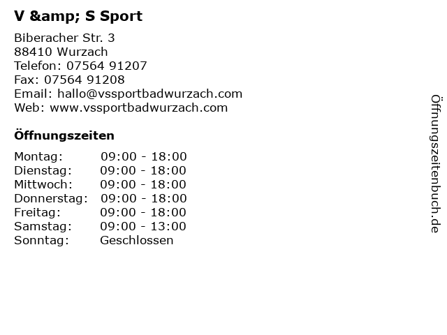 V & S Sport in Wurzach: Adresse und Öffnungszeiten