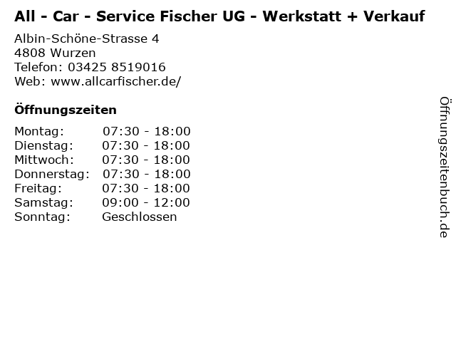 All - Car - Service Fischer UG - Werkstatt + Verkauf in Wurzen: Adresse und Öffnungszeiten