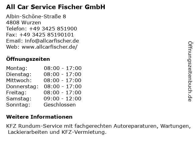 All Car Service Fischer GmbH in Wurzen: Adresse und Öffnungszeiten