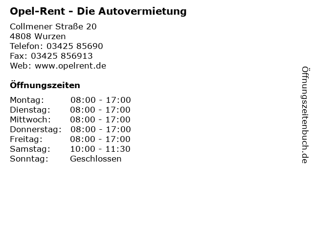 Opel-Rent - Die Autovermietung in Wurzen: Adresse und Öffnungszeiten
