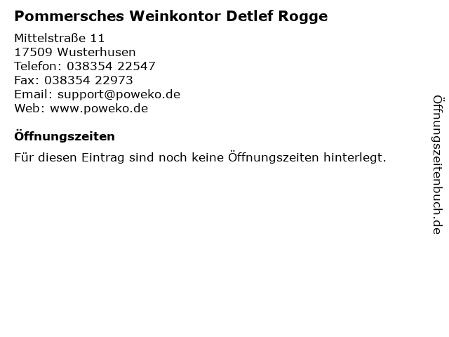 Pommersches Weinkontor Detlef Rogge in Wusterhusen: Adresse und Öffnungszeiten