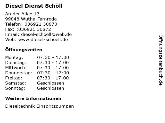 Diesel Dienst Schöll in Wutha-Farnroda: Adresse und Öffnungszeiten