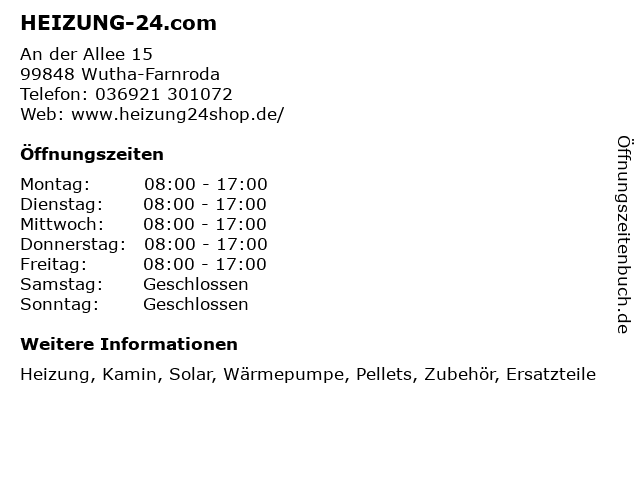 HEIZUNG-24.com in Wutha-Farnroda: Adresse und Öffnungszeiten