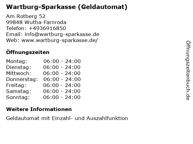 Wartburg-Sparkasse (Geldautomat) in Wutha-Farnroda: Adresse und Öffnungszeiten