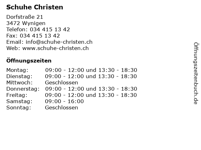 ᐅ Öffnungszeiten „Schuhe Christen“ | Dorfstraße 21 in Wynigen