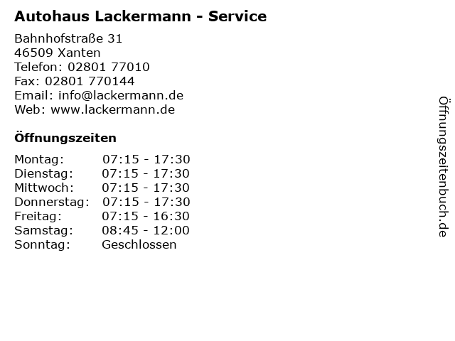 ᐅ Offnungszeiten Autohaus Lackermann Service Bahnhofstrasse 31 In Xanten