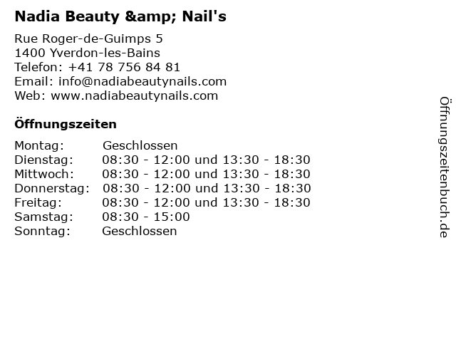 Nadia Beauty & Nail's in Yverdon-les-Bains: Adresse und Öffnungszeiten