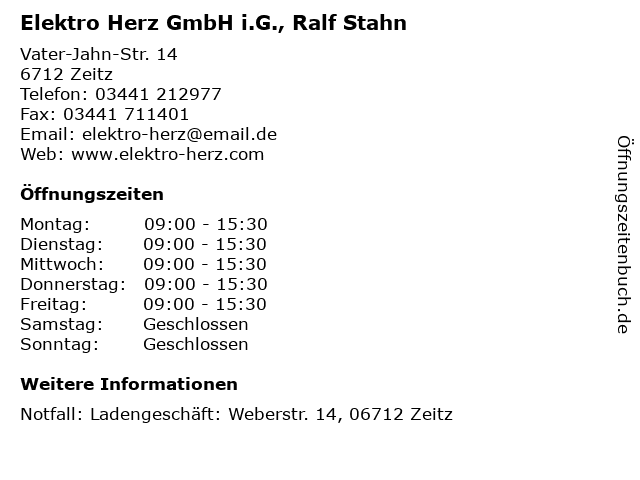 Elektro Herz GmbH i.G., Ralf Stahn in Zeitz: Adresse und Öffnungszeiten