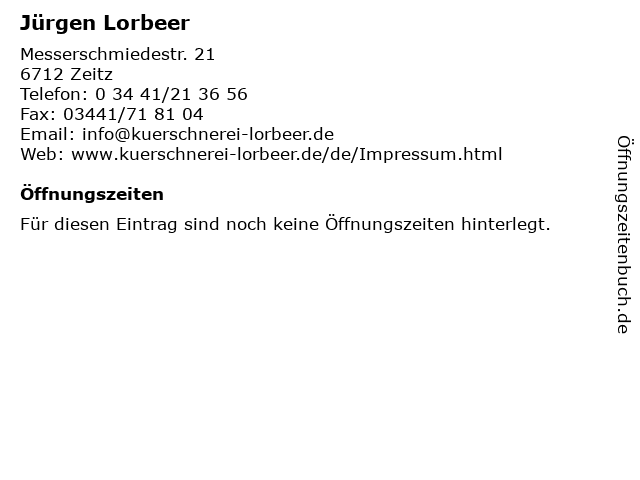 Jürgen Lorbeer in Zeitz: Adresse und Öffnungszeiten