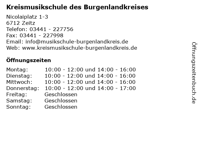 Kreismusikschule des Burgenlandkreises in Zeitz: Adresse und Öffnungszeiten