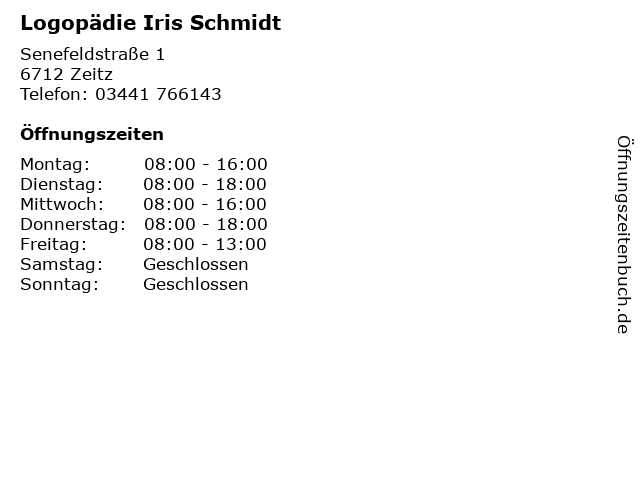Logopädie Iris Schmidt in Zeitz: Adresse und Öffnungszeiten