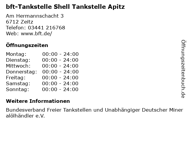bft-Tankstelle Shell Tankstelle Apitz in Zeitz: Adresse und Öffnungszeiten