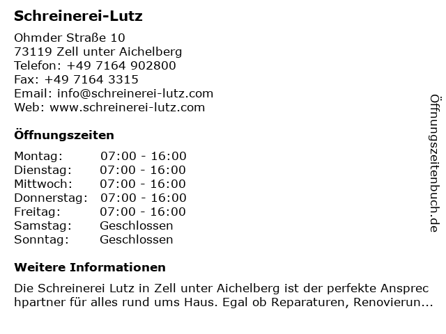 Schreinerei-Lutz in Zell unter Aichelberg: Adresse und Öffnungszeiten