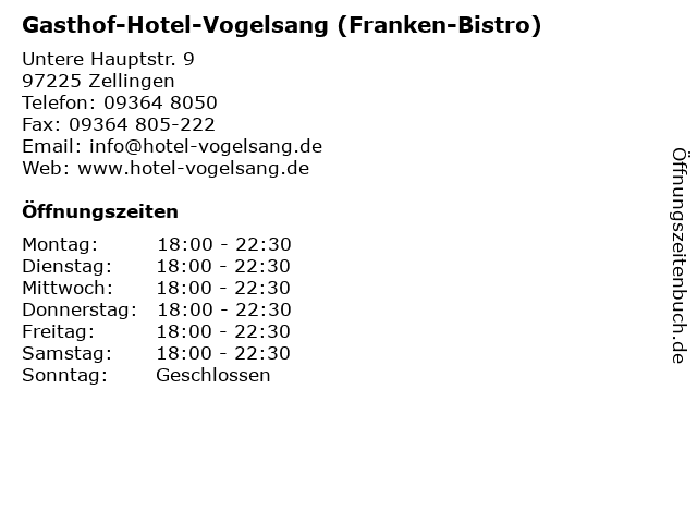 Gasthof-Hotel-Vogelsang (Franken-Bistro) in Zellingen: Adresse und Öffnungszeiten