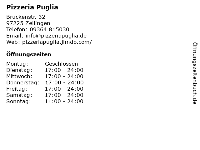 Pizzeria Puglia in Zellingen: Adresse und Öffnungszeiten