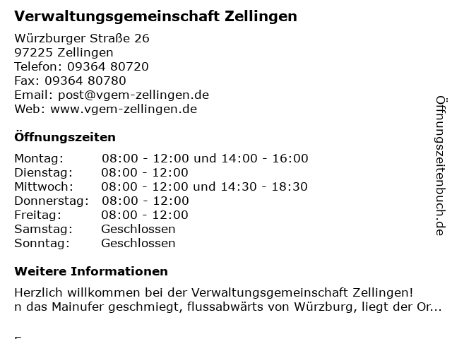 Verwaltungsgemeinschaft Zellingen in Zellingen: Adresse und Öffnungszeiten