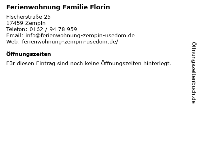 Ferienwohnung Familie Florin in Zempin: Adresse und Öffnungszeiten