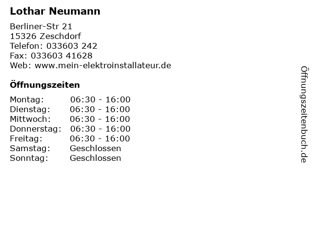 Lothar Neumann in Zeschdorf: Adresse und Öffnungszeiten