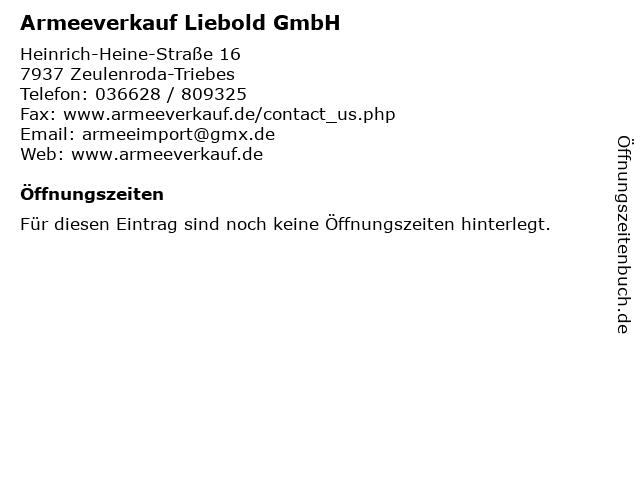 ᐅ Öffnungszeiten „Armeeverkauf Liebold GmbH“