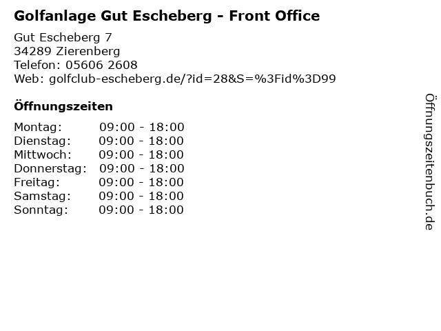 Golfanlage Gut Escheberg - Front Office in Zierenberg: Adresse und Öffnungszeiten