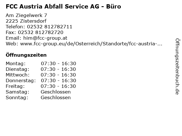 FCC Austria Abfall Service AG - Büro in Zistersdorf: Adresse und Öffnungszeiten