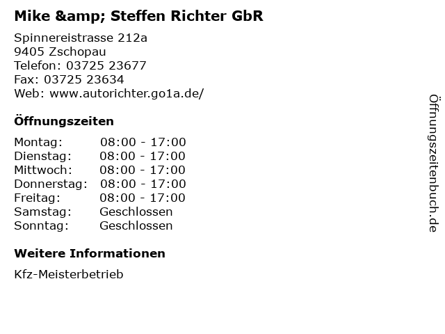 Mike & Steffen Richter GbR in Zschopau: Adresse und Öffnungszeiten