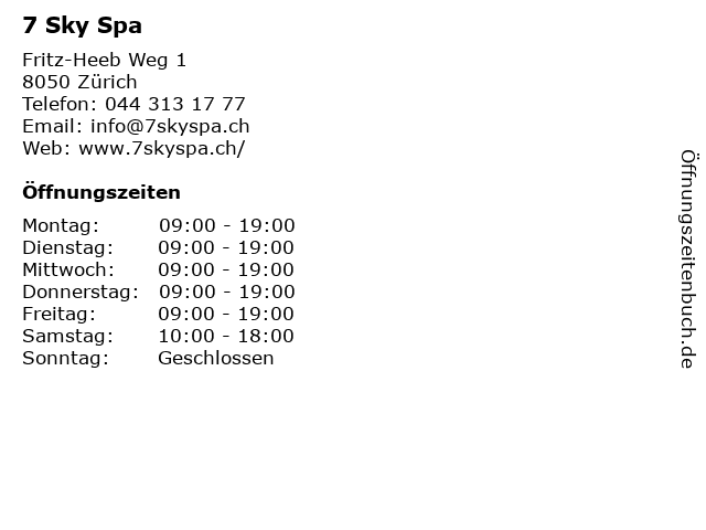 7 Sky Spa in Zürich: Adresse und Öffnungszeiten
