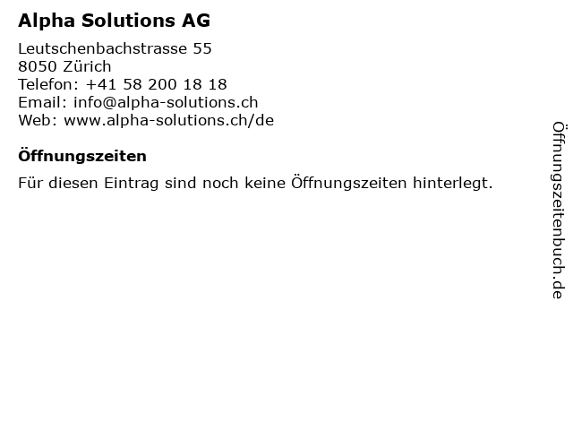 Alpha Solutions AG in Zürich: Adresse und Öffnungszeiten