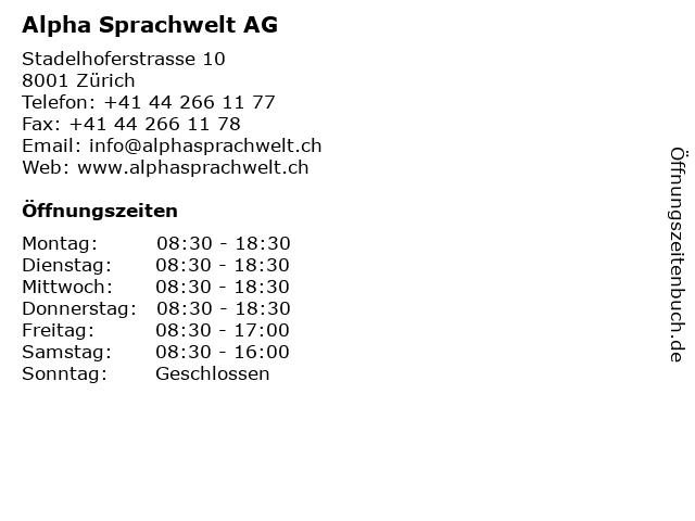 Alpha Sprachwelt AG in Zürich: Adresse und Öffnungszeiten