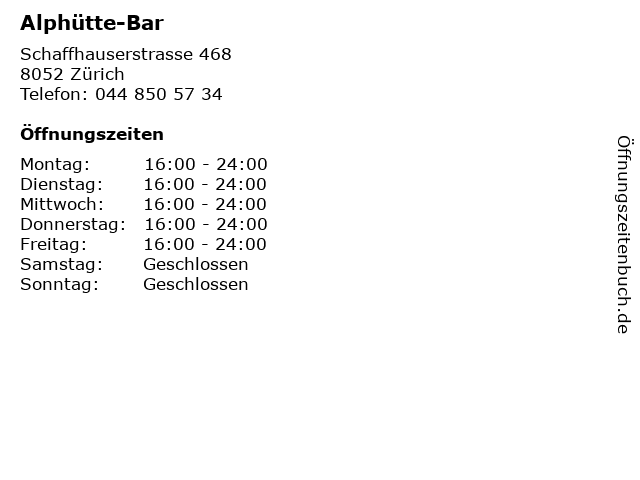 Alphütte-Bar in Zürich: Adresse und Öffnungszeiten