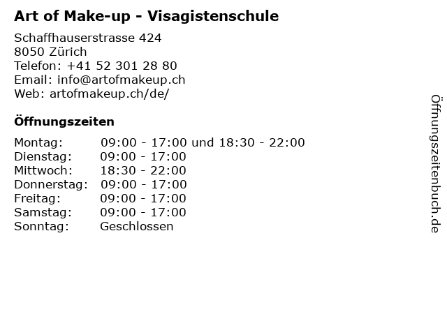 Art of Make-up - Visagistenschule in Zürich: Adresse und Öffnungszeiten