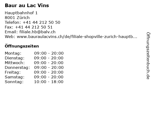 Baur au Lac Vins in Zürich: Adresse und Öffnungszeiten