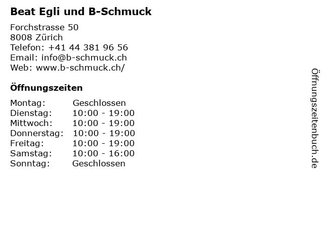 Beat Egli und B-Schmuck in Zürich: Adresse und Öffnungszeiten
