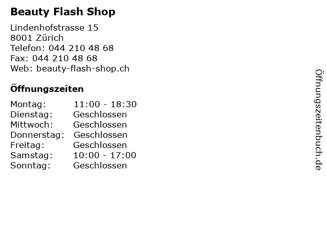 Beauty Flash Shop in Zürich: Adresse und Öffnungszeiten